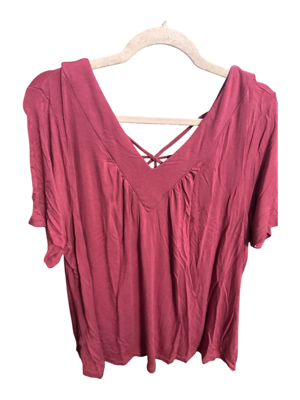 Avenue Dusty Rose V-Neck Short Sleeve Top with Crisscross Back 22/24 viscose new